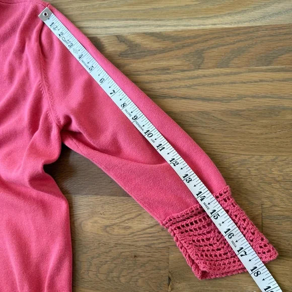Chico's Pink Crochet Open Front Cardigan - Size 2 - Picture 9 of 10